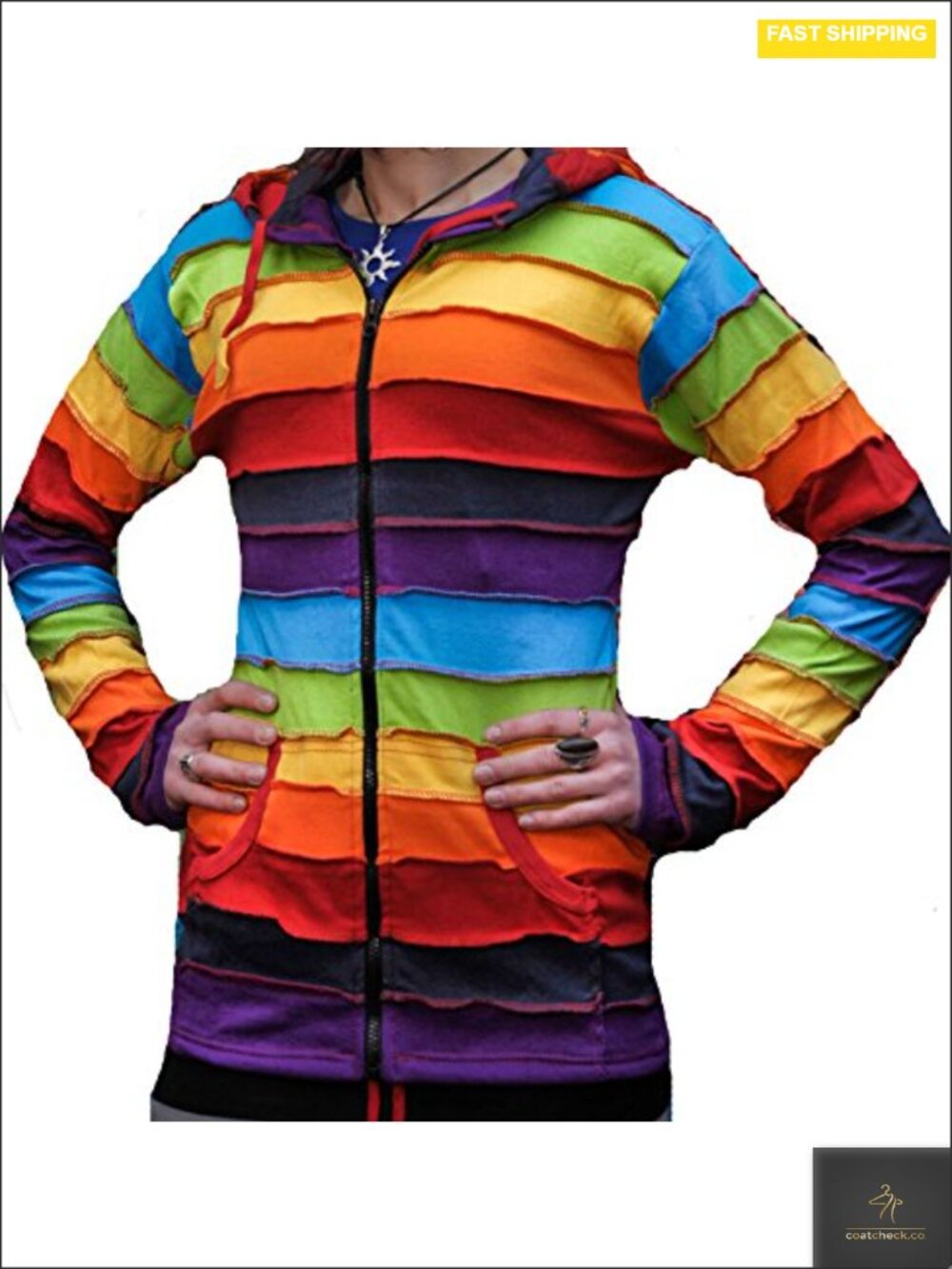 100% Cotton Zip Up Hoodie Full Zip Adjustable Hood Kangaroo Pockets Festival